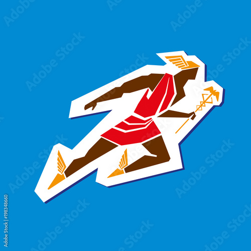 Colored figurine of the ancient Greek god Hermes. Vector drawing