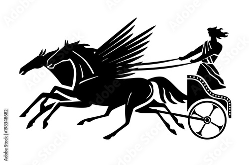 Greek flying chariot silhouette. Vector drawing