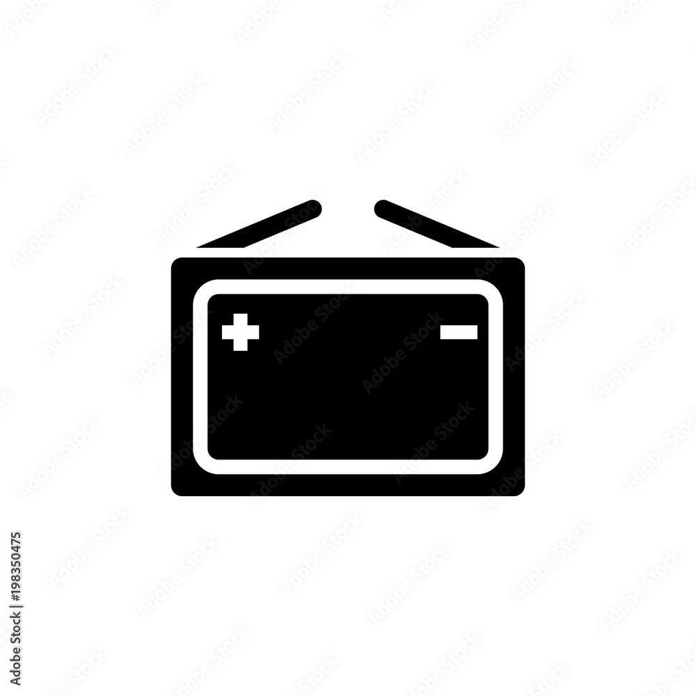 Portable Car Battery. Electricity Accumulator. Flat Vector Icon. Simple black symbol on white background Portable Car Battery. Electricity Accumulator. Flat Vector Icon. Simple black symbol on white background