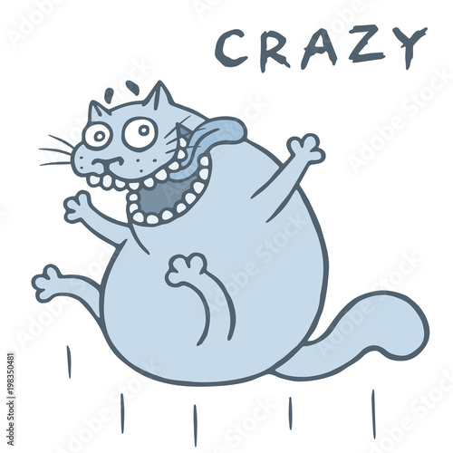 Crazy cat jumps from happiness. Vector illustration