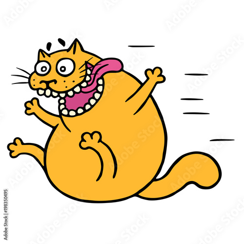 Cute mad cat flies with joy. Vector illustration