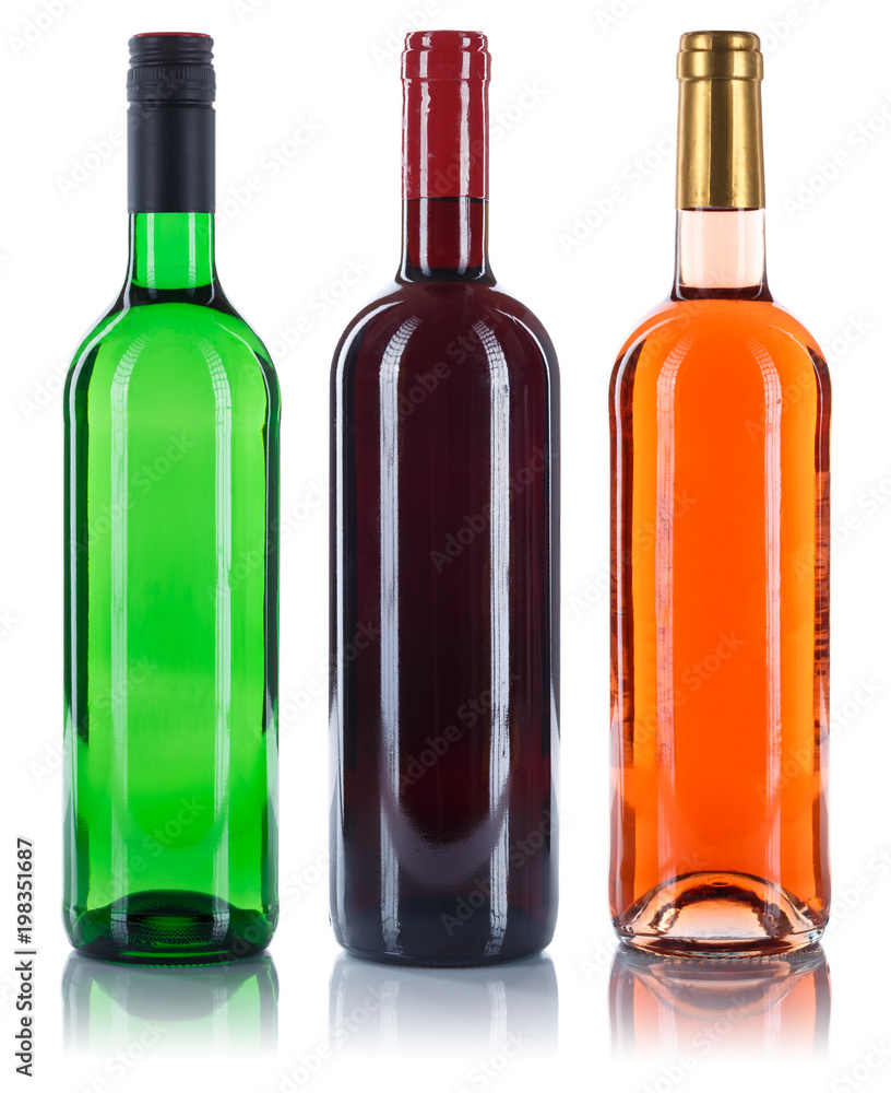 Wein Flaschen Weinflaschen Sammlung Rotwein Weißwein Rose freigestellt –  Stock-Foto | Adobe Stock