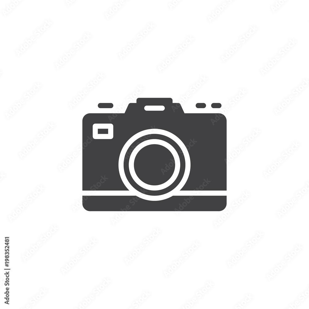 Photo camera vector icon. filled flat sign for mobile concept and web design. Digital camera simple solid icon. Symbol, logo illustration. Pixel perfect vector graphics
