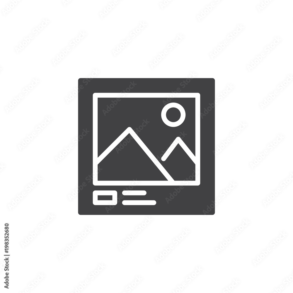 Photo landscape vector icon. filled flat sign for mobile concept and web design. Landscape picture with mountain and sun simple solid icon. Symbol, logo illustration Photo landscape vector icon. filled flat sign for mobile concept and web design. Landscape picture with mountain and sun simple solid icon. Symbol, logo illustration
