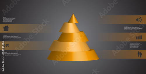 3D illustration infographic template with cone horizontally sliced to five shifted parts