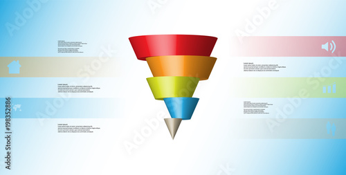 3D illustration infographic template with cone horizontally sliced to five shifted parts