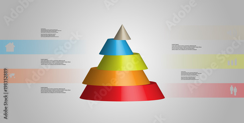 3D illustration infographic template with cone horizontally sliced to five shifted parts