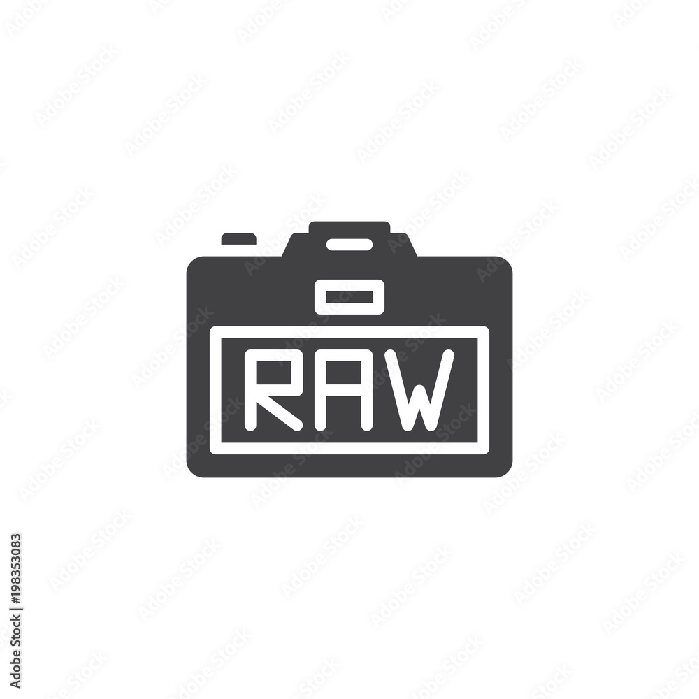 Camera RAW format vector icon. filled flat sign for mobile concept and web design. Raw image format simple solid icon. Symbol, logo illustration. Pixel perfect vector graphics Camera RAW format vector icon. filled flat sign for mobile concept and web design. Raw image format simple solid icon. Symbol, logo illustration. Pixel perfect vector graphics