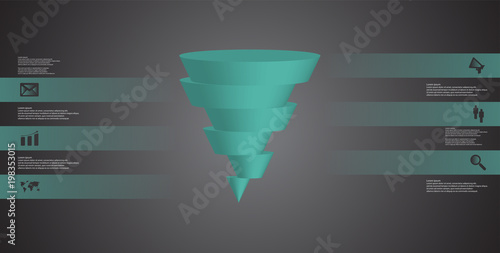 3D illustration infographic template with cone horizontally sliced to six shifted parts