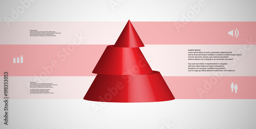 3D illustration infographic template with cone horizontally sliced to three shifted parts