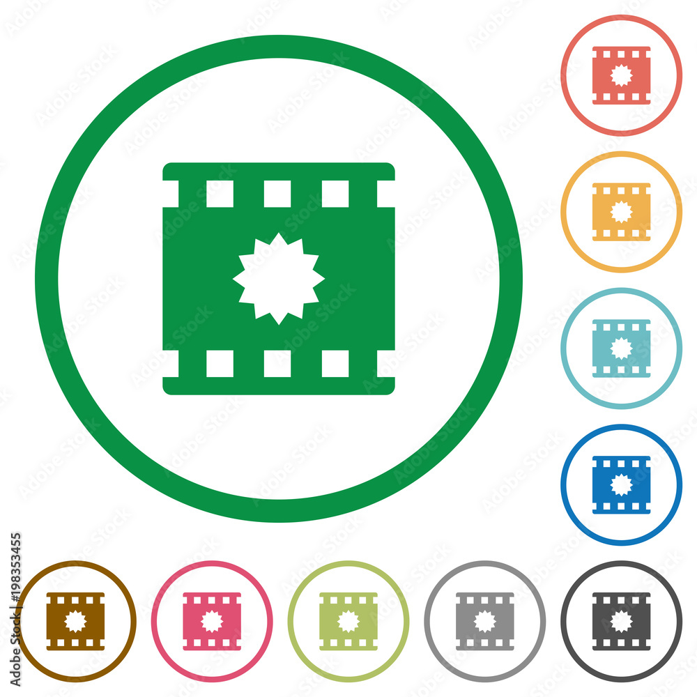 Certified movie flat icons with outlines Certified movie flat icons with outlines