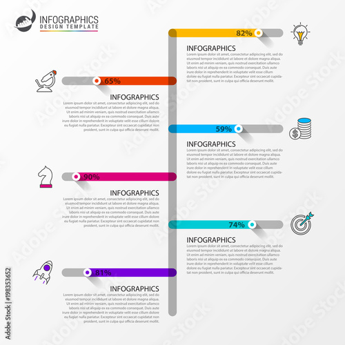 Modern timeline infographic template with 6 steps. Vector