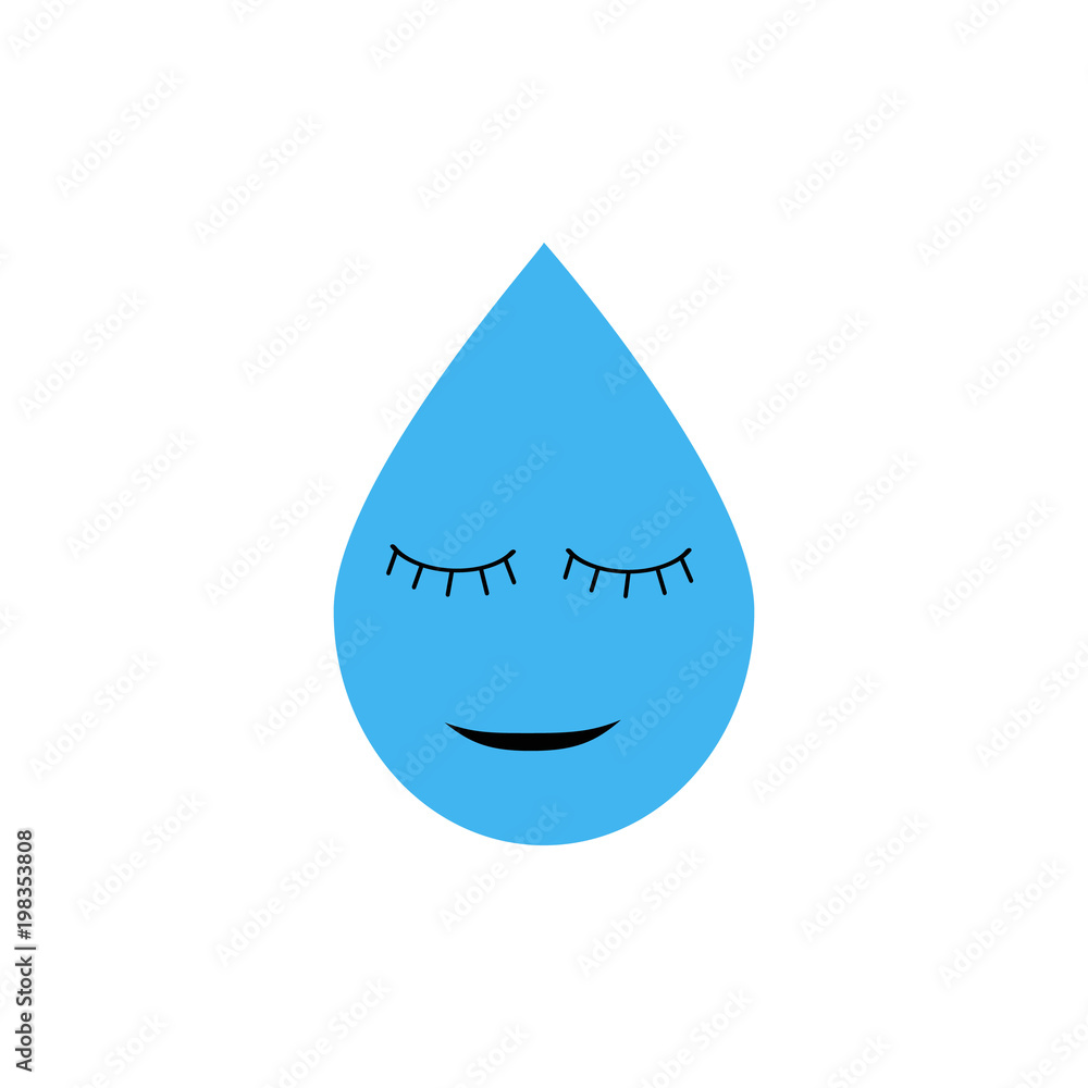Fototapeta premium Blue kawaii cute happy water drop on white background
