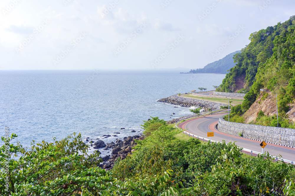 Nang Phaya View Point, (Chalerm Burapa Chollathit Road) Chanthaburi, Thailand with soft-focus and over light in the background Nang Phaya View Point, (Chalerm Burapa Chollathit Road) Chanthaburi, Thailand with soft-focus and over light in the background