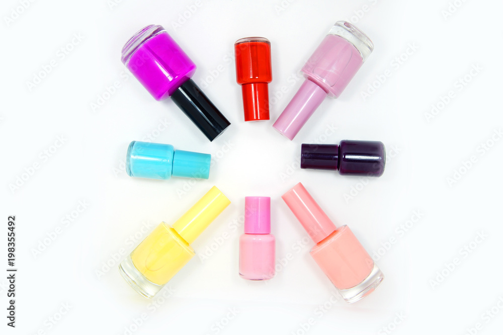 the multi-colored nail varnishes which are spread out in the form of a star the multi-colored nail varnishes which are spread out in the form of a star