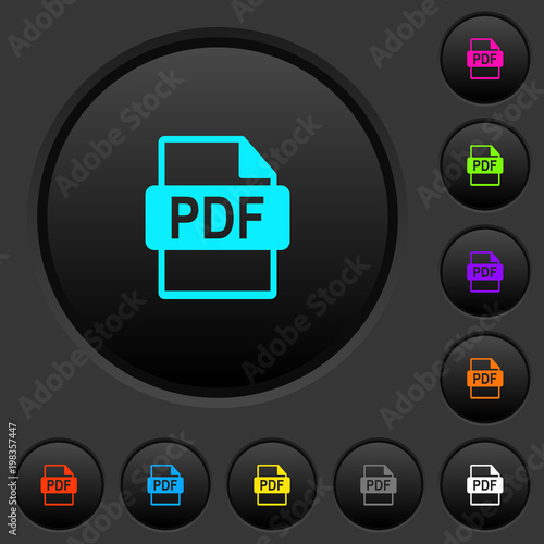 PDF file format dark push buttons with color icons