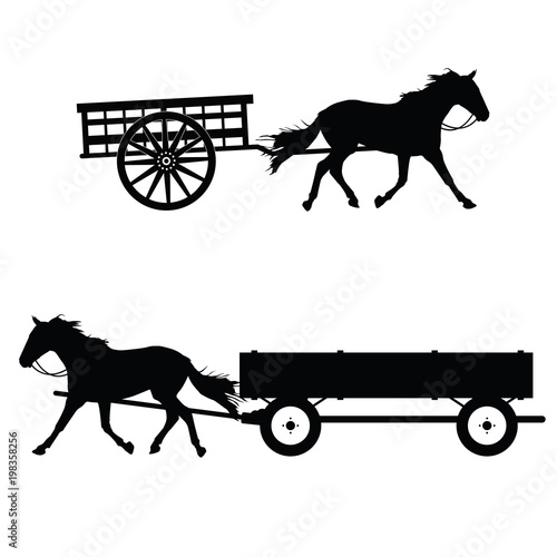 horse with carriage vector silhouette