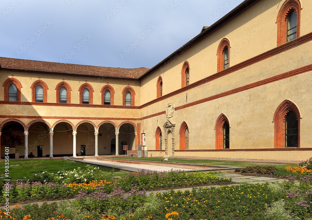 Fototapeta premium Italy, Milan historic quarter - inner yard of the Castello Sforzesco castle