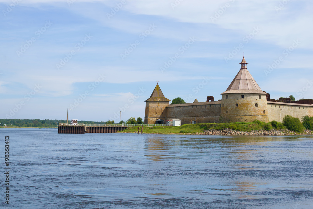 Oreshek fortress on the Neva on a sunny August day. Shlisselburg, Russia