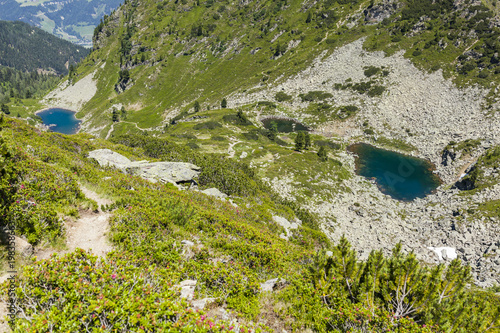 View from mountain Rippetegg to lakes Obersee and Untersee Spiegelsee