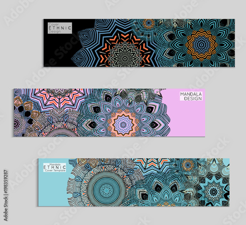 Ethnic banners template with floral Mandala ornament.