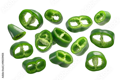 Sliced green chile peppers, paths