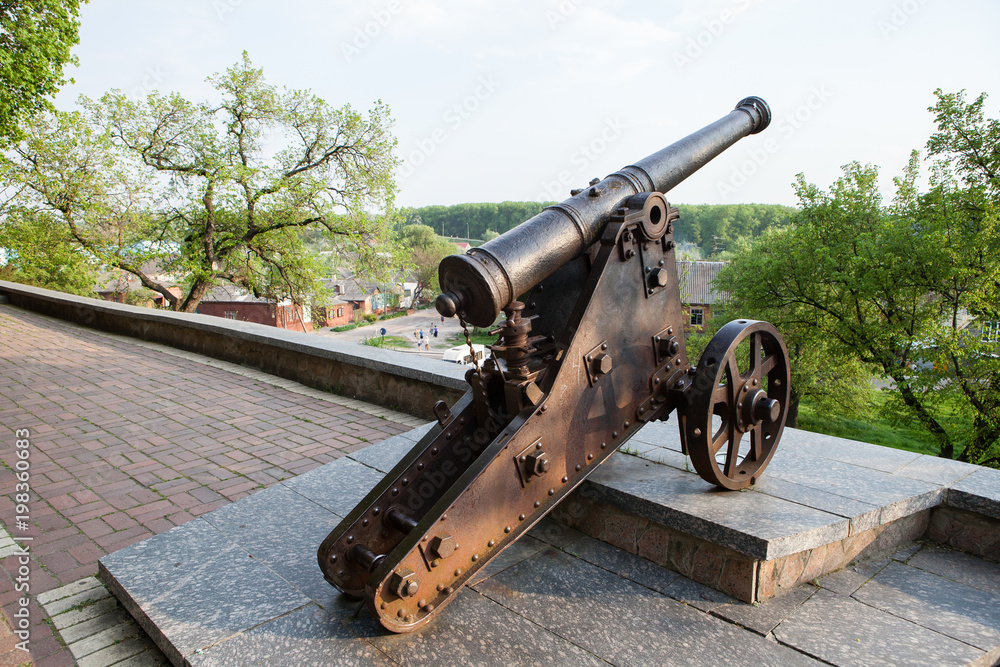 Old cast-iron cannon in Chernihiv, Ukraine