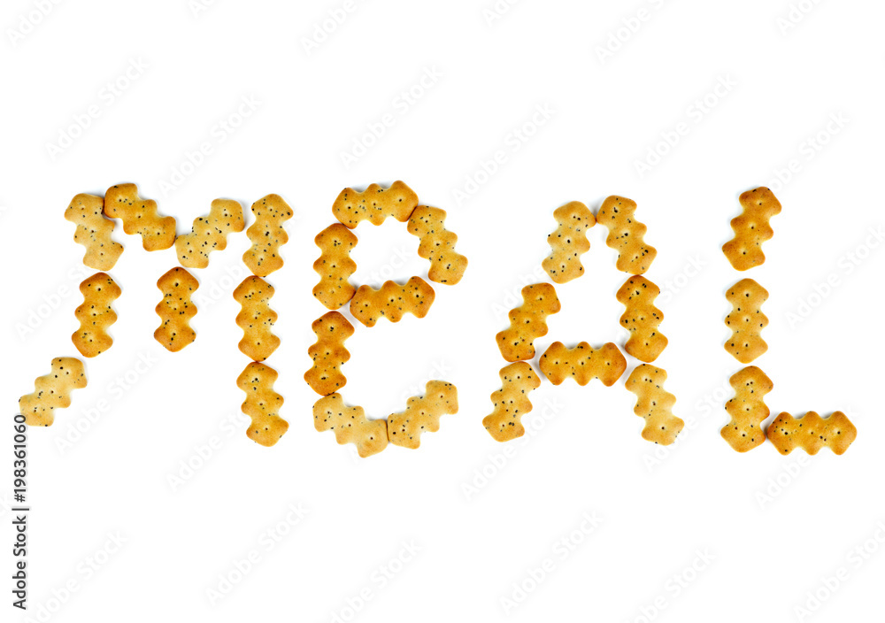 Word MEAL maded from crackers