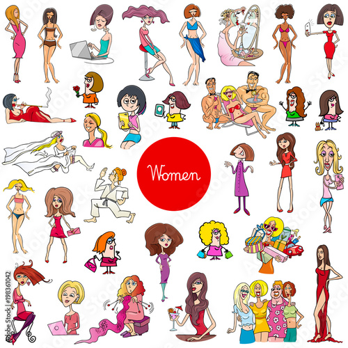 cartoon women characters large set