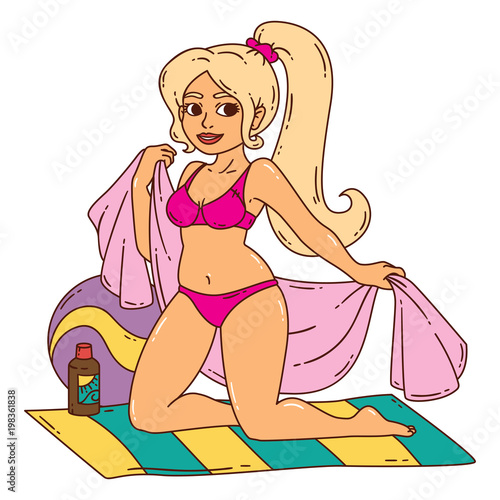 Beautiful hot girl in bikini on a beach.