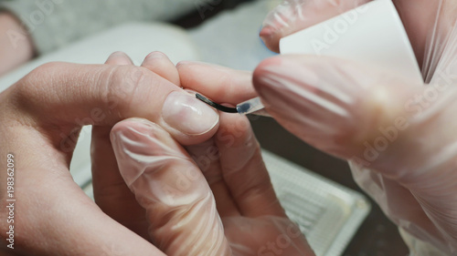 Cover gel with nail polish. Woman's hands at manicure procedures