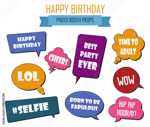 Colorful photo booth props set vector illustration