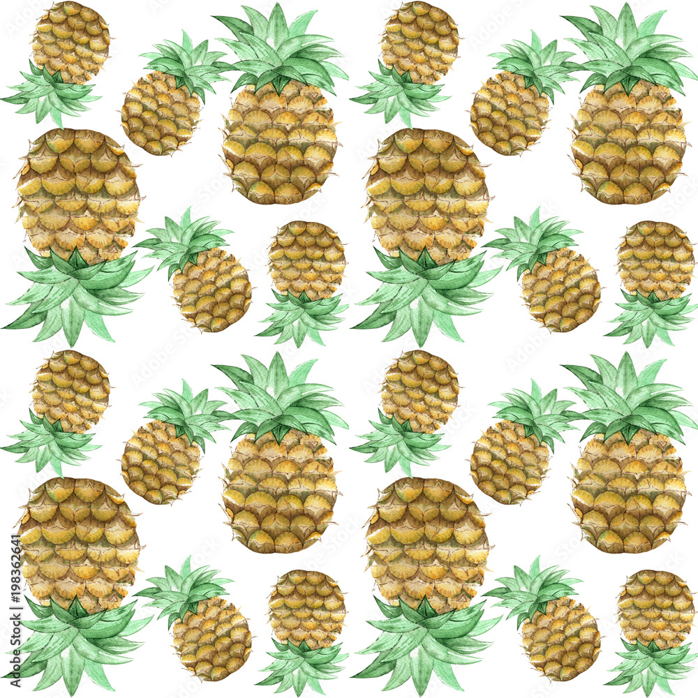 Watercolor pattern with pineapple Watercolor pattern with pineapple