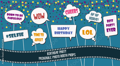Photo booth props set for birthday party vector illustration