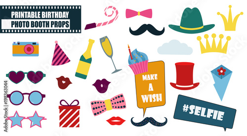Photo booth props set vector illustration