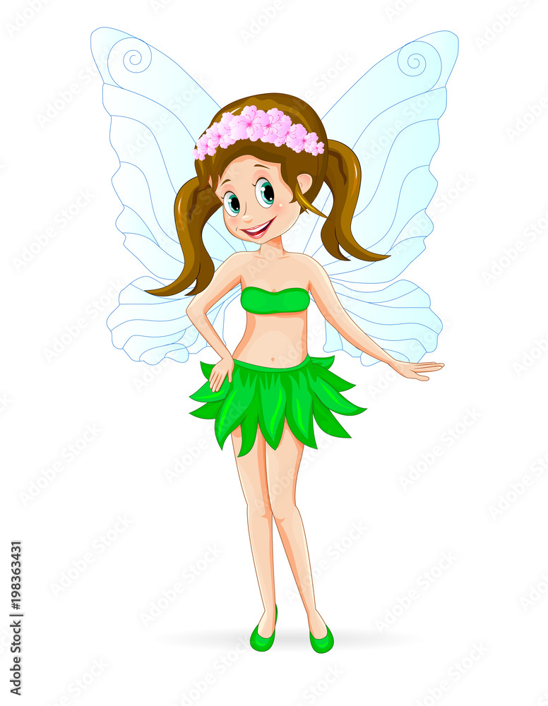 Pretty cute fairy. Cartoon fairy on a white background                                                                                                                                                 