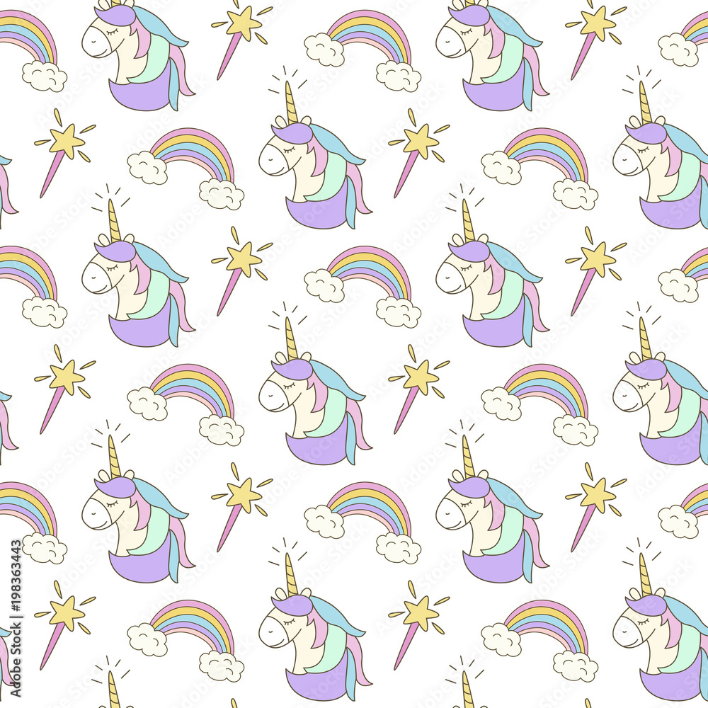 Cute seamless pattern with unicorns. Cute seamless pattern with unicorns.