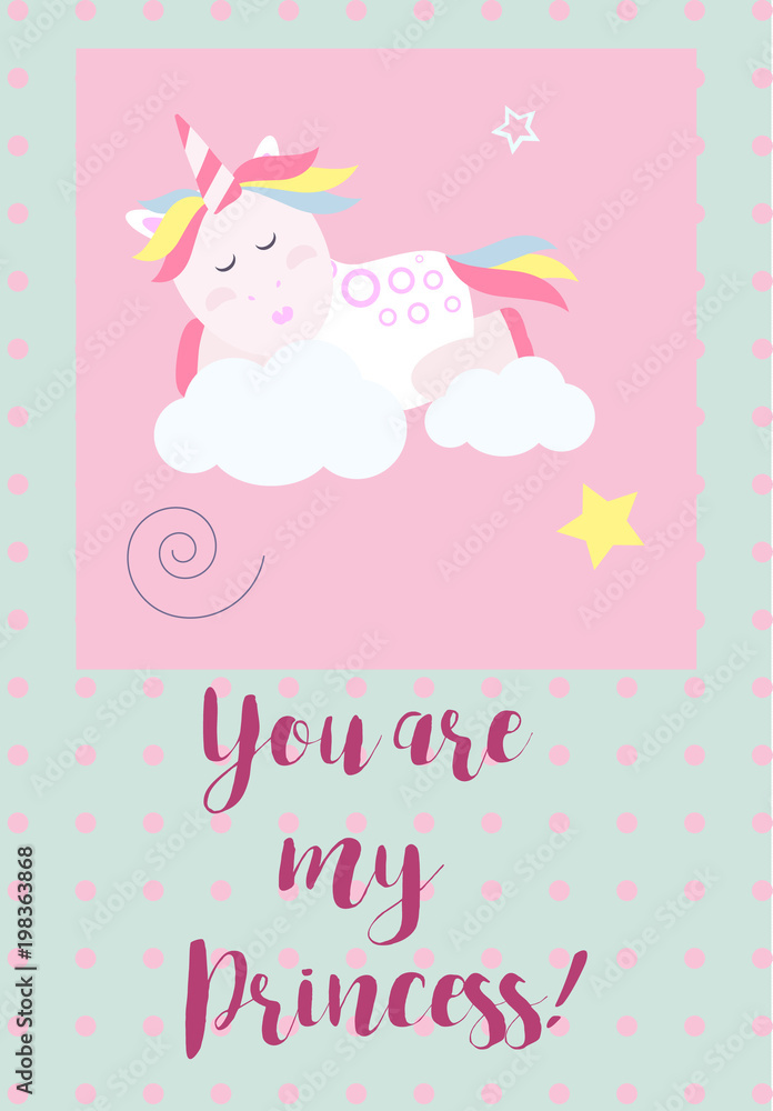 Cute unicorn cards magic baby vector
