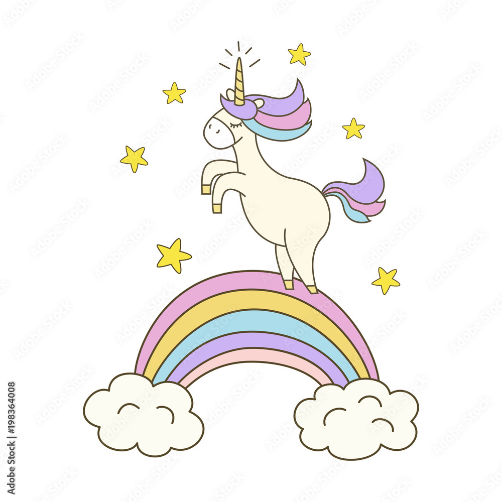 Naklejka premium Illustration with cute unicorn on white background.