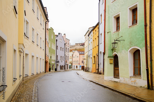 Beautiful bright coloured street of Burghausen Bavaria