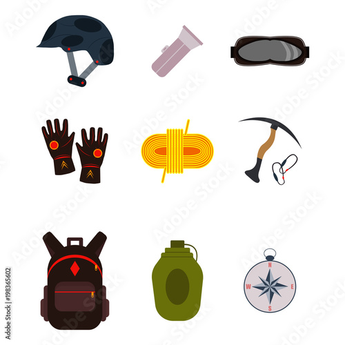 Hiking set. Camping equipment vector summer collection.