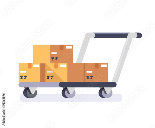Warehouse cart cart with delivery boxes vector illustration in flat style.