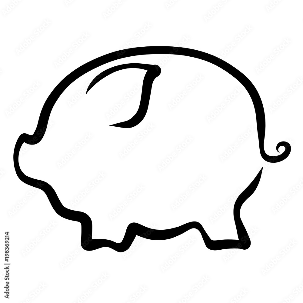 A round pig drawn in a black line A round pig drawn in a black line