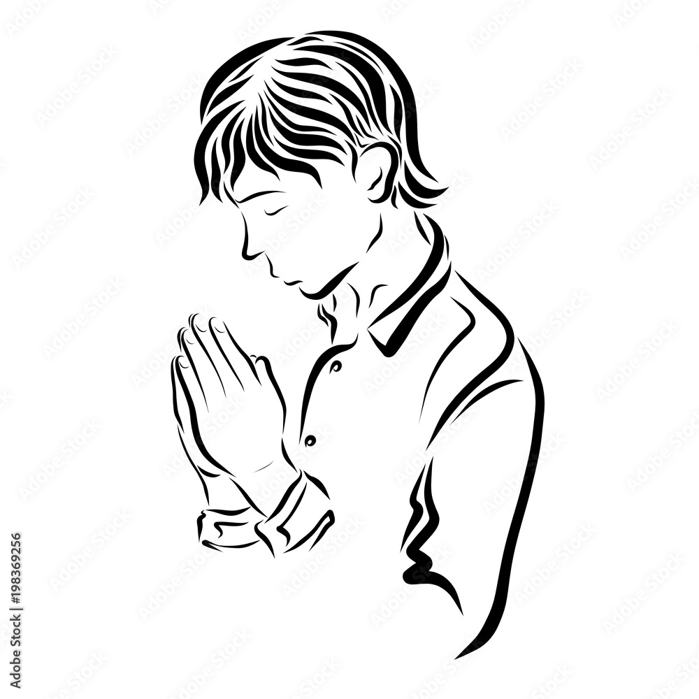 Praying young man, sketch, religion Stock Illustration Adobe Stock