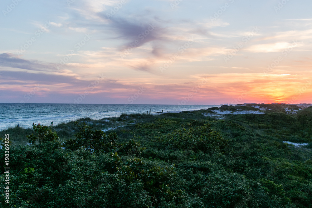 Watercolor beach Florida sunset
