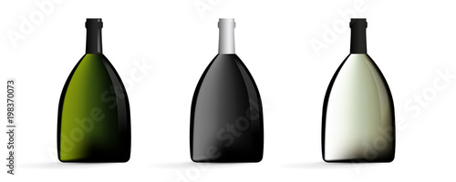 Wine Bottles In Black Green White Color Vector Set