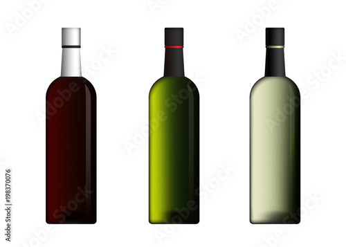 Wine Bottles In Red Green White Color Vector Set
