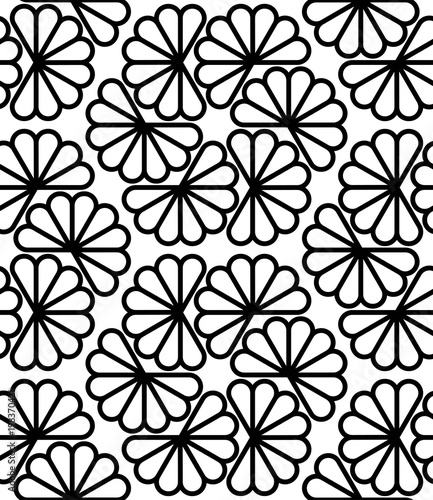 Vector seamless texture. Modern geometric background. Monochrome repeating pattern. Hexagonal tiles with abstract flowers.