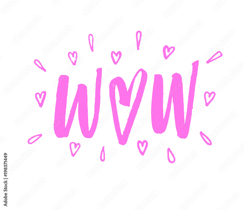 Wow lettering hearts illustration Valentines day Wow lettering hearts illustration Valentines day