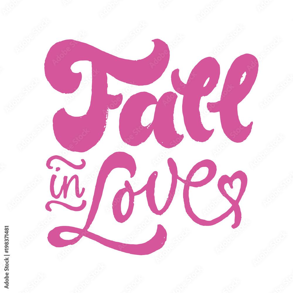 Fall in Love lettering pink. Brush pen calligraphy modern text. Fall in Love lettering pink. Brush pen calligraphy modern text.
